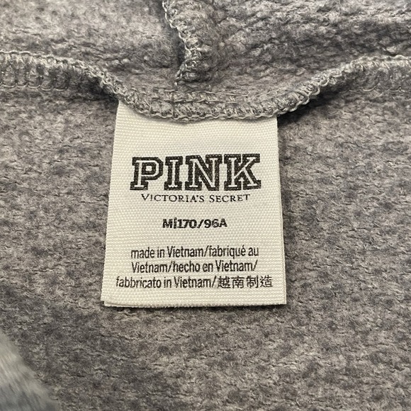 Victorias Secret PINK LOGO Crop Hoodie Fleece Pullover M Gray Soft Girl Barbie - Picture 8 of 10